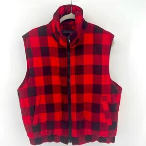 Vintage 80's Woodland cotton flannel buffalo plaid full zip puffer vest sz L